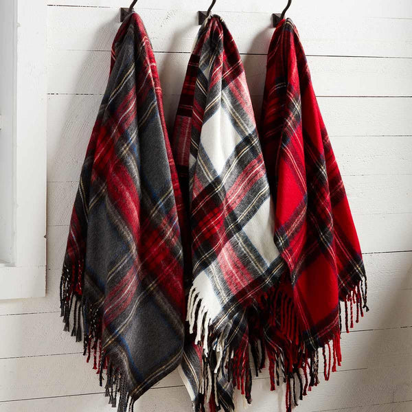 Throw, Gray Tartan Fringe