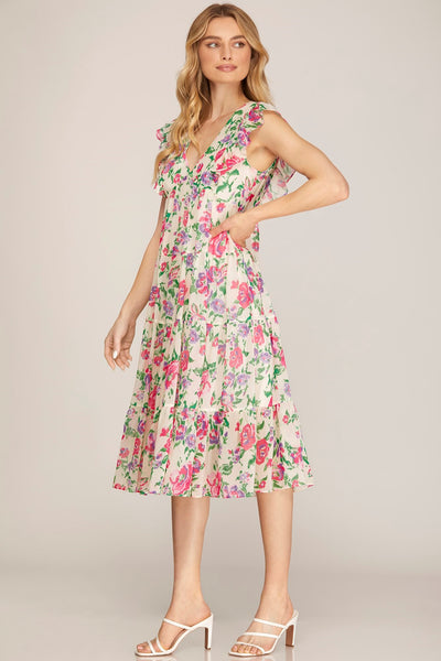 Dress, Tiered Midi Floral