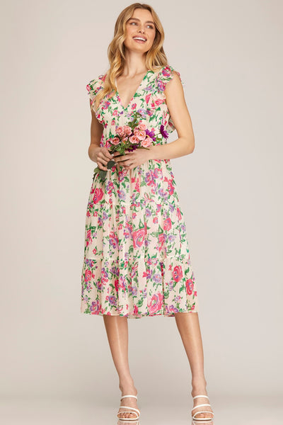 Dress, Tiered Midi Floral