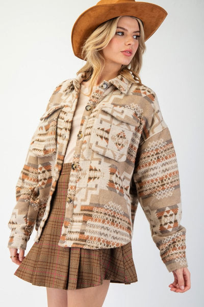 Shacket, Curvy Ethnic Print