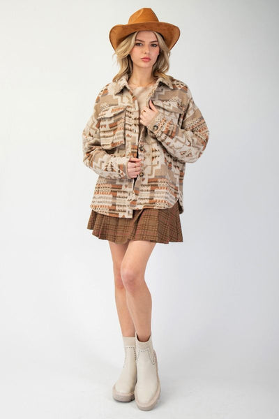 Shacket, Curvy Ethnic Print