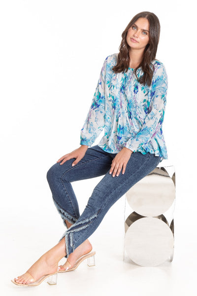Blue Smock Neck Top