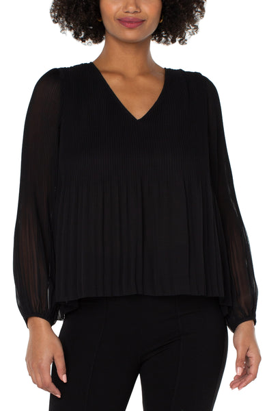 Top, V-Neck Pleated