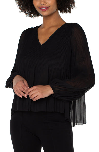 Top, V-Neck Pleated