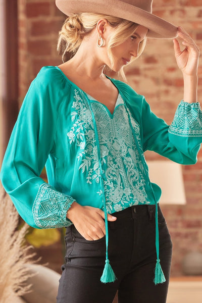 Teal Embroidered Top