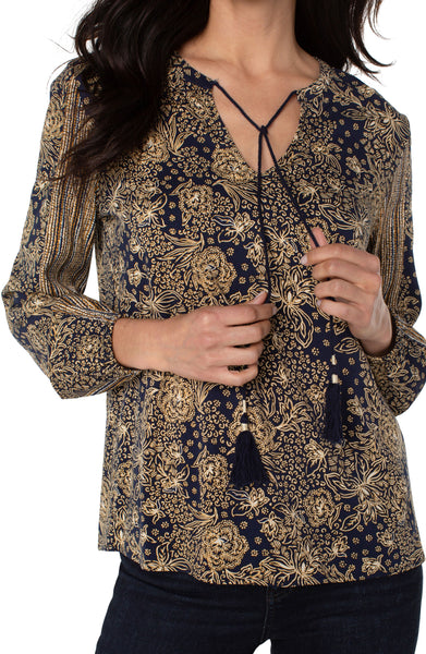 Navy/ Gold Tie Front