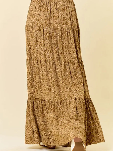Skirt, Printed Tiered Mustard Gold