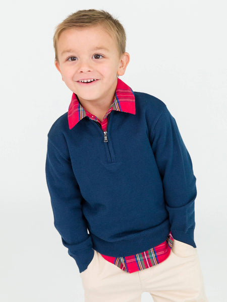 Boys, Navy 1/4-Zip Sweater