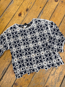 Sweater, Crochet LS Denim
