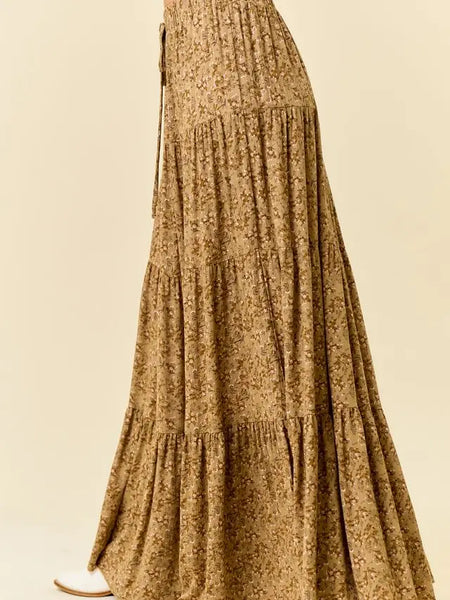Skirt, Printed Tiered Mustard Gold