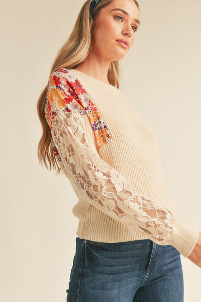 Lace Floral Print Sweater