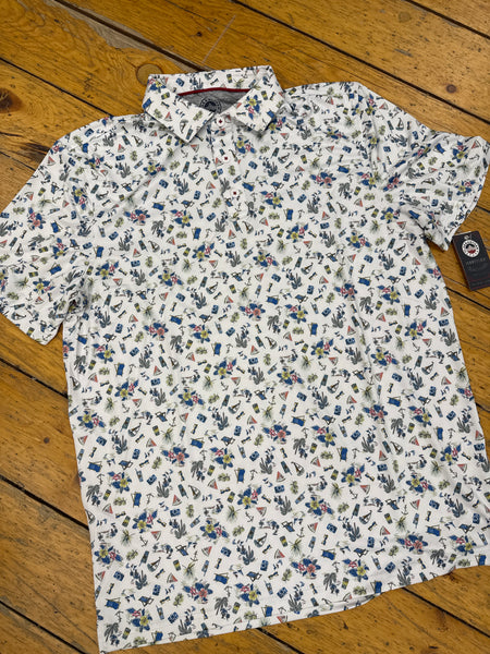 Shirt, Men's Beach Print Polo