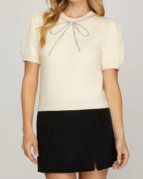 Sweater, SS Beaded Bow