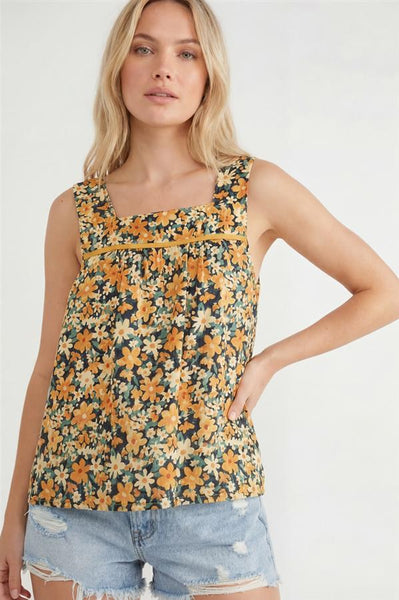 Top, Sq. Neck Floral