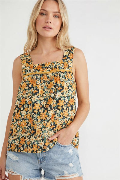 Top, Sq. Neck Floral