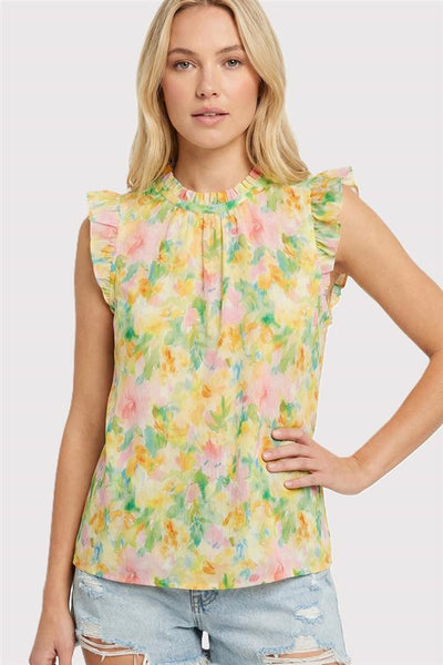 Top, Ruffle Neck Floral