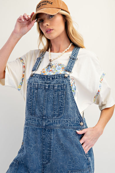 Coveralls, Black Denim Flower