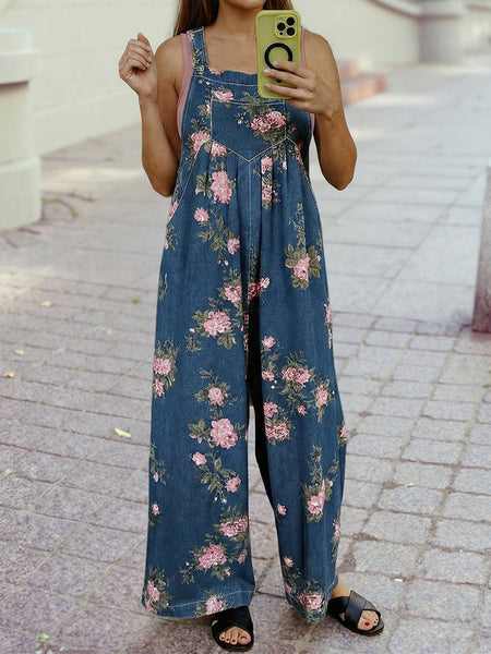 Overalls, Floral Print Denim
