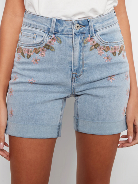 Shorts, Embroidered Stretch
