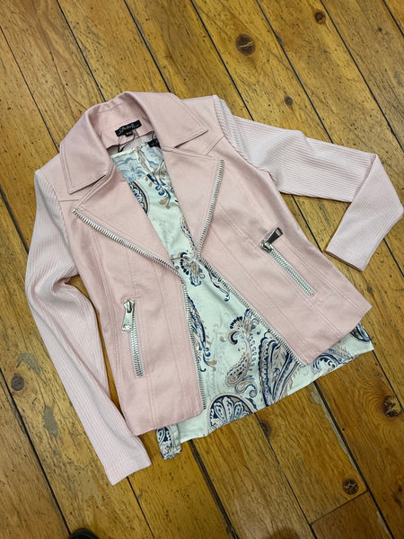 Jacket, Faux Leather/Rib Sweater