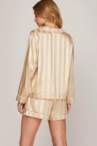 PJ's, Cream Stripe Satin