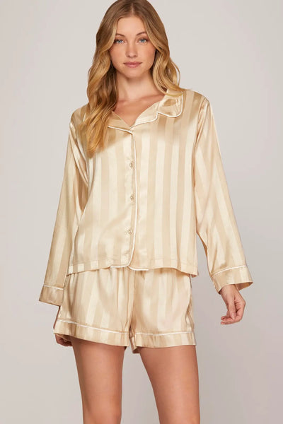PJ's, Cream Stripe Satin