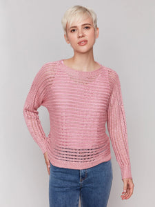 Top, Metallic Fishnet Dolman Sweater