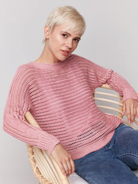 Top, Metallic Fishnet Dolman Sweater
