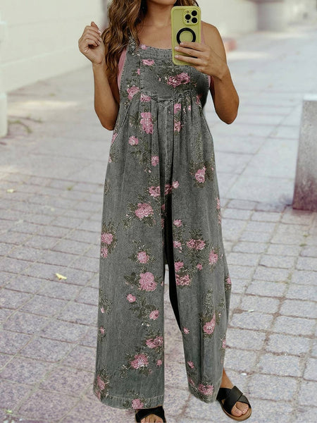 Overalls, Floral Print Denim