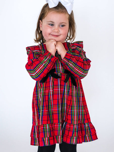 Girls, Red Plaid LS Dress