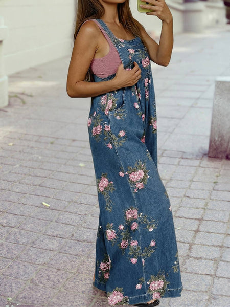 Overalls, Floral Print Denim