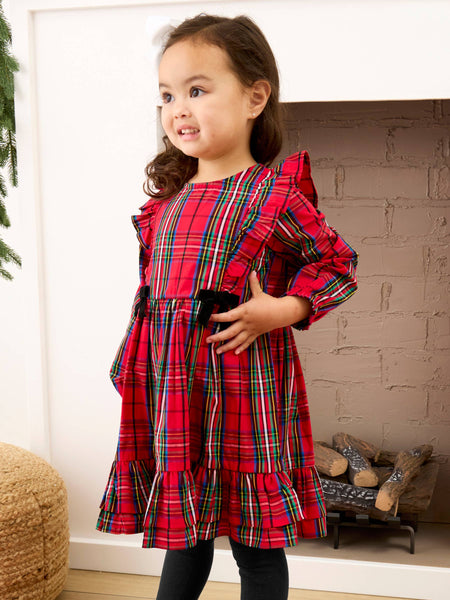 Girls, Red Plaid LS Dress