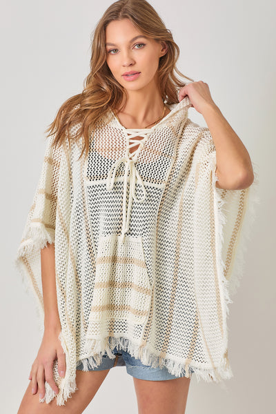 Poncho, Lace Up Hoodie