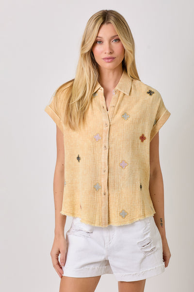 Top, Washed Embroidery