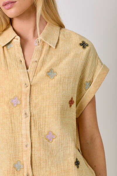 Top, Washed Embroidery