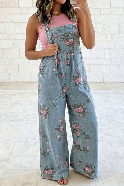 Overalls, Floral Print Denim