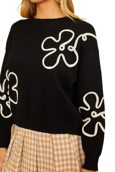 Sweater, Black Floral Design