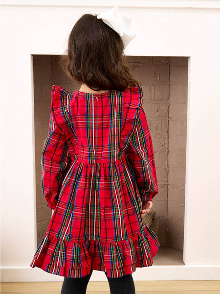 Girls, Red Plaid LS Dress