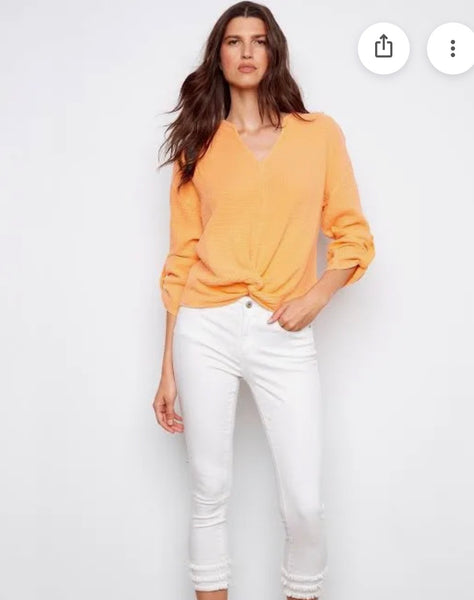 Top, Split Neck Front Knot