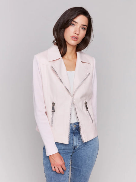 Jacket, Faux Leather/Rib Sweater