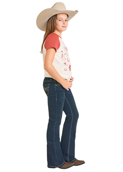 Girl's Pleather Emb Bootcut