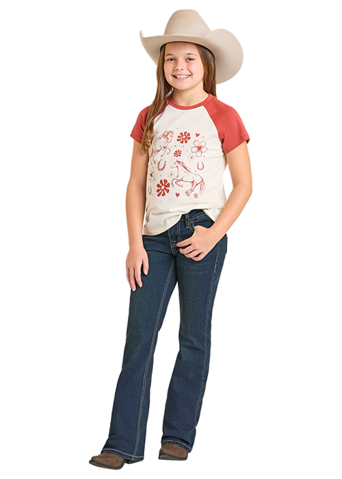 Girl's Pleather Emb Bootcut
