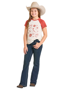 Girl's Pleather Emb Bootcut