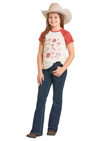 Girl's Pleather Emb Bootcut