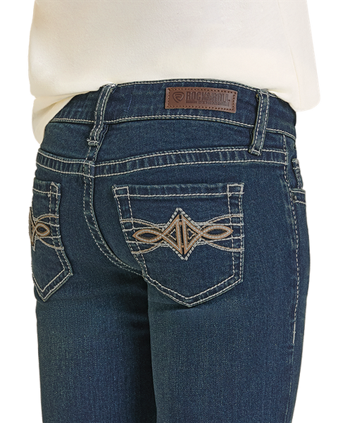 Girl's Pleather Emb Bootcut