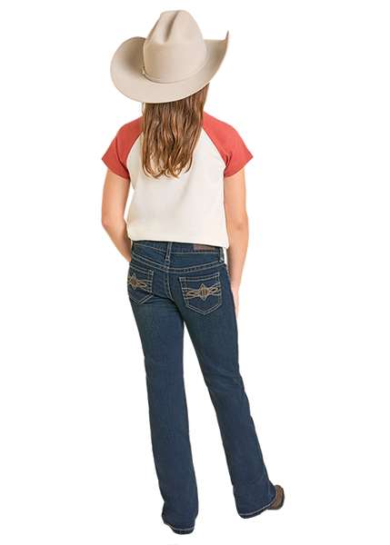 Girl's Pleather Emb Bootcut