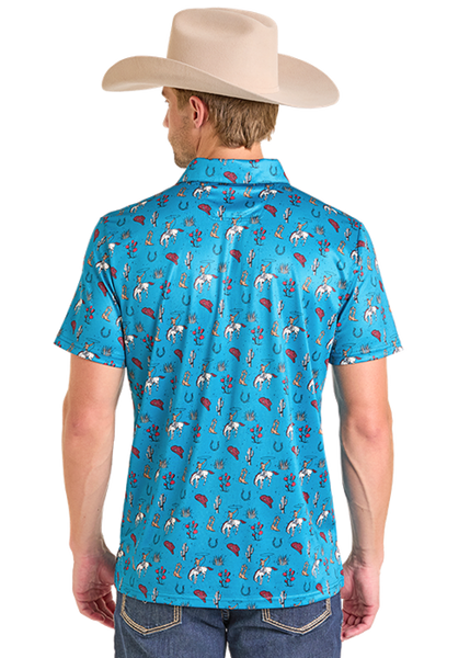 Men's Polo, Turq Printed
