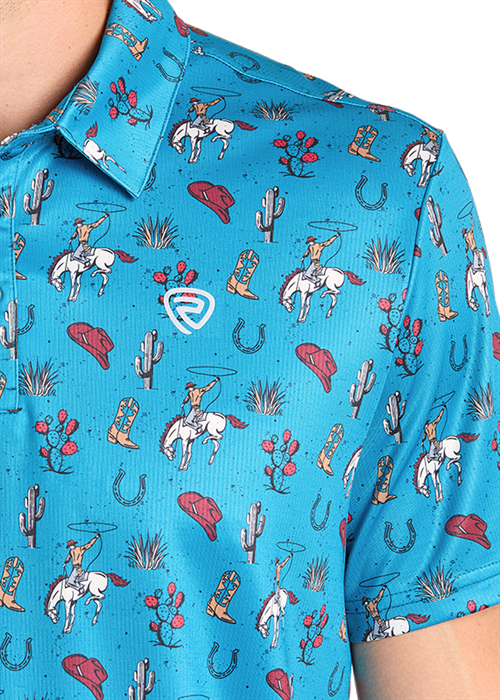 Men's Polo, Turq Printed