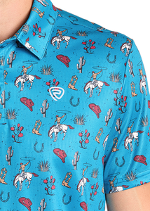 Men's Polo, Turq Printed