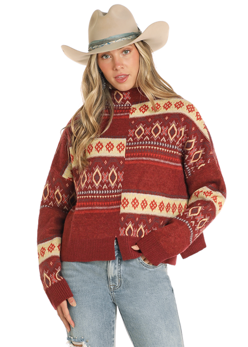 Sweater, Brown Aztec